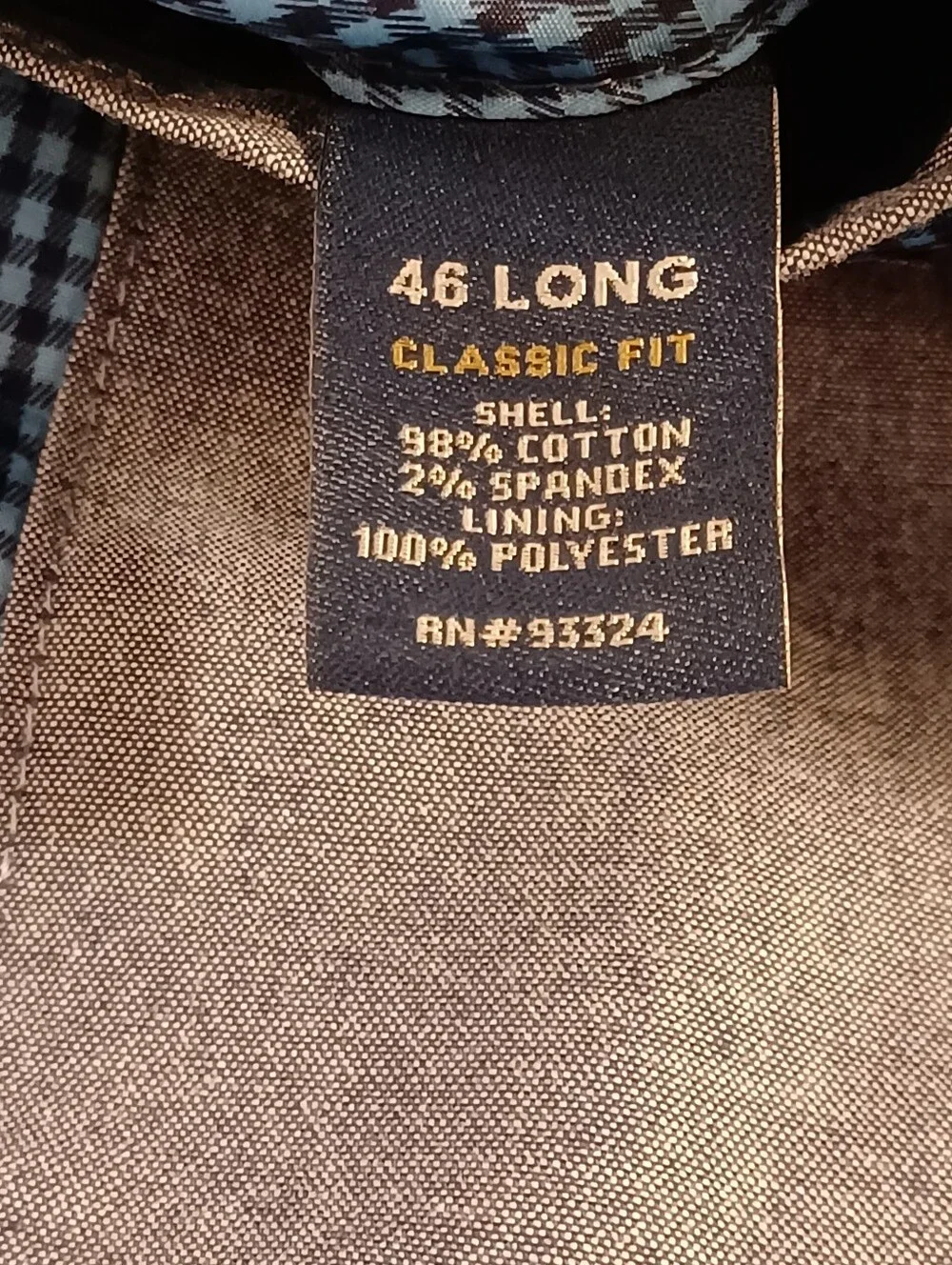 Stafford Men's Classic Fit Navy Blue Two-Button Front Blazer. 46 Long.